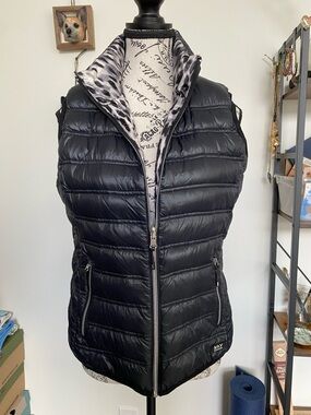 Marc New York Black Quilted Puffer Vest with Leopard-Print - reversible